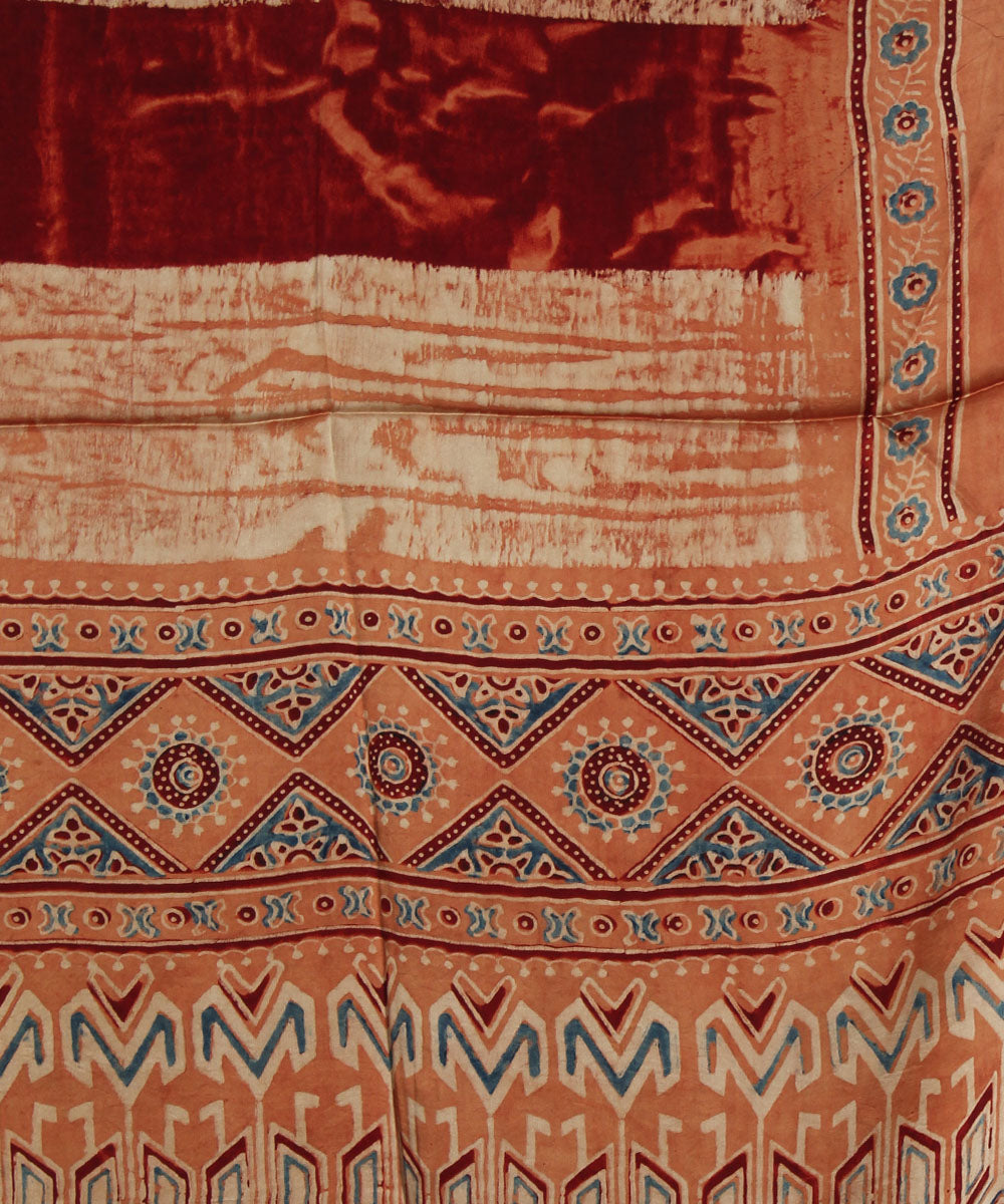 Brown multicolor handloom modal ajrakh stole