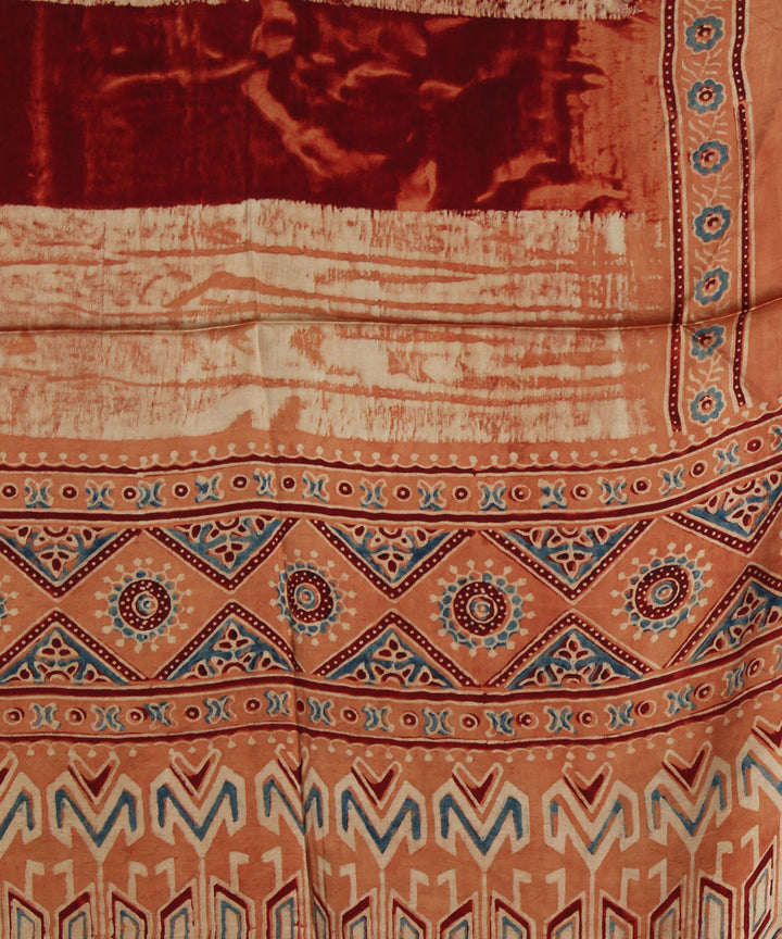 Brown multicolor handloom modal ajrakh stole