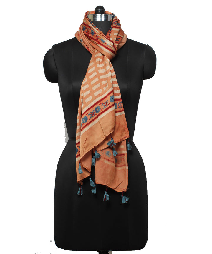 Brown maroon modal handloom ajrakh stole