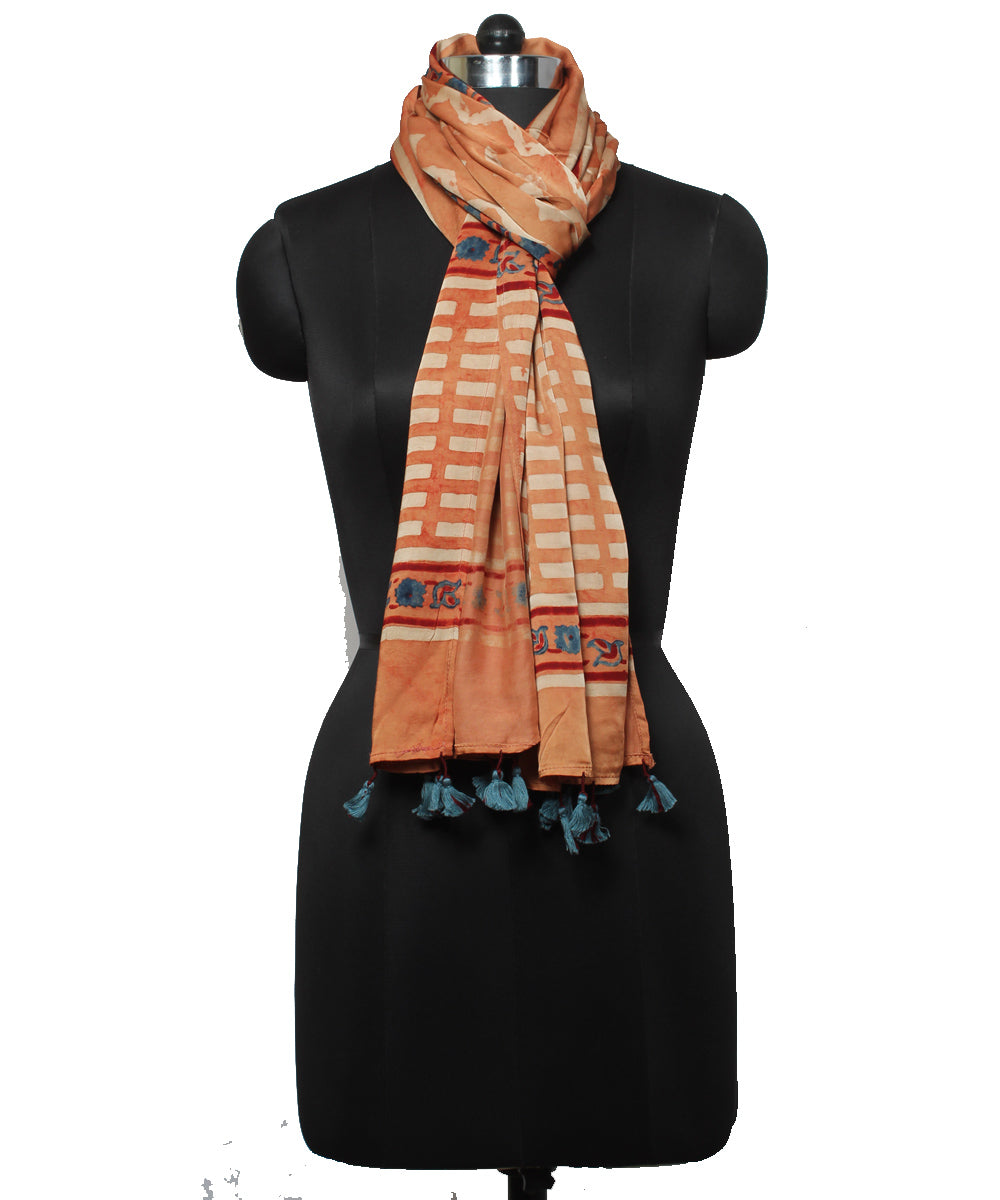 Brown maroon modal handloom ajrakh stole