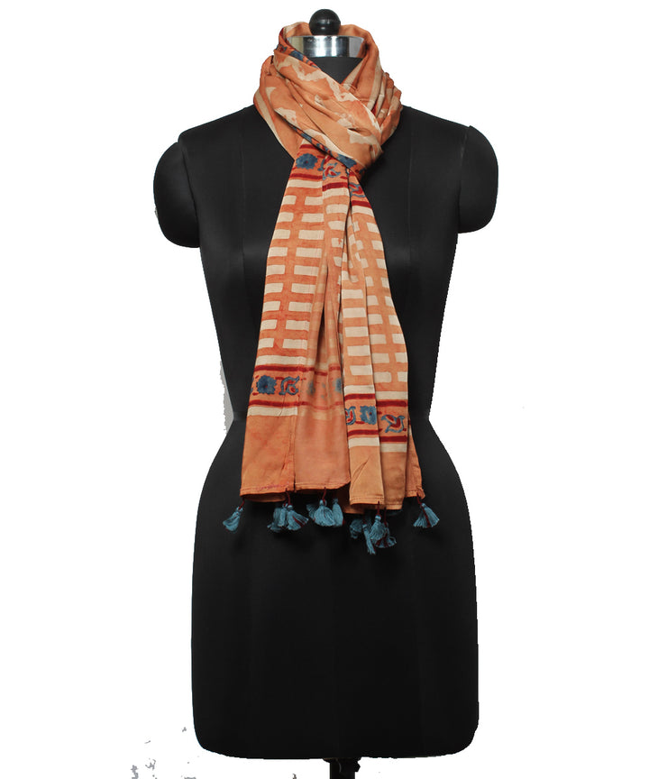 Brown maroon modal handloom ajrakh stole