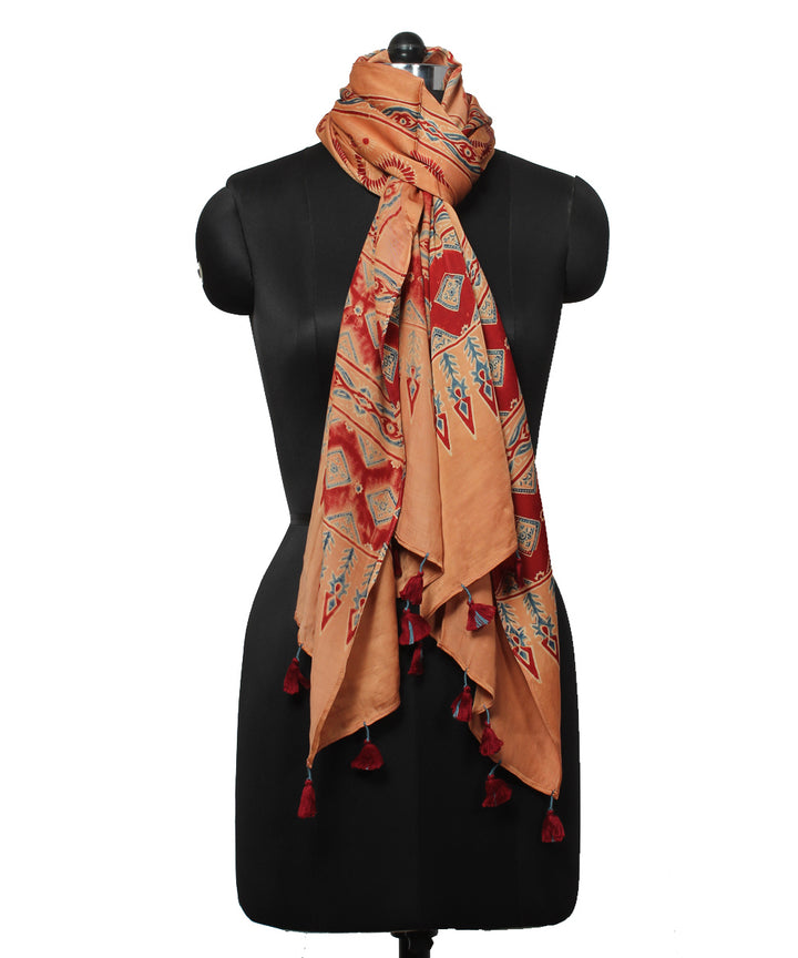 Brown modal maroon handloom ajrakh stole