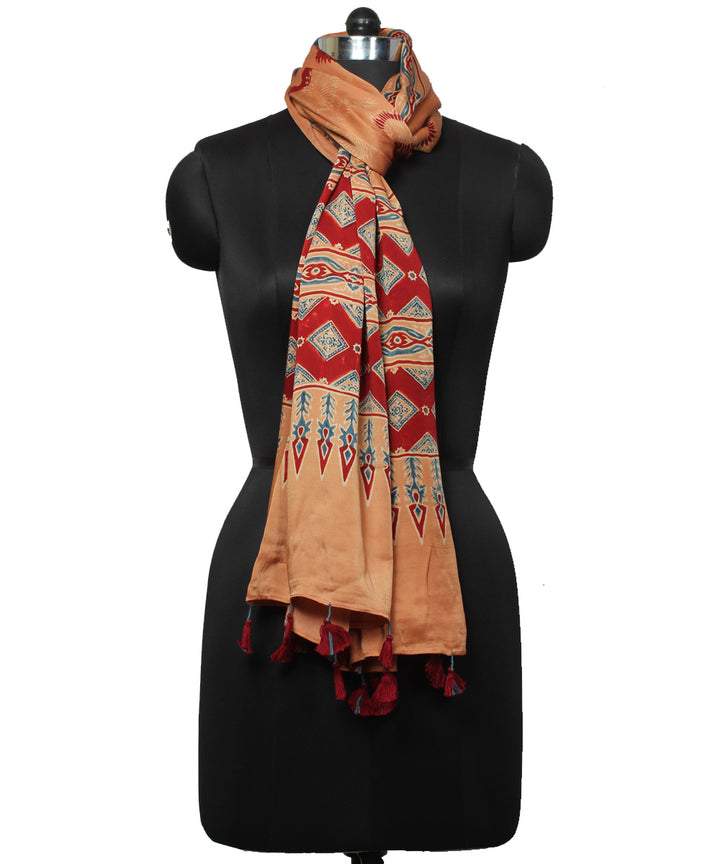 Brown modal maroon handloom ajrakh stole