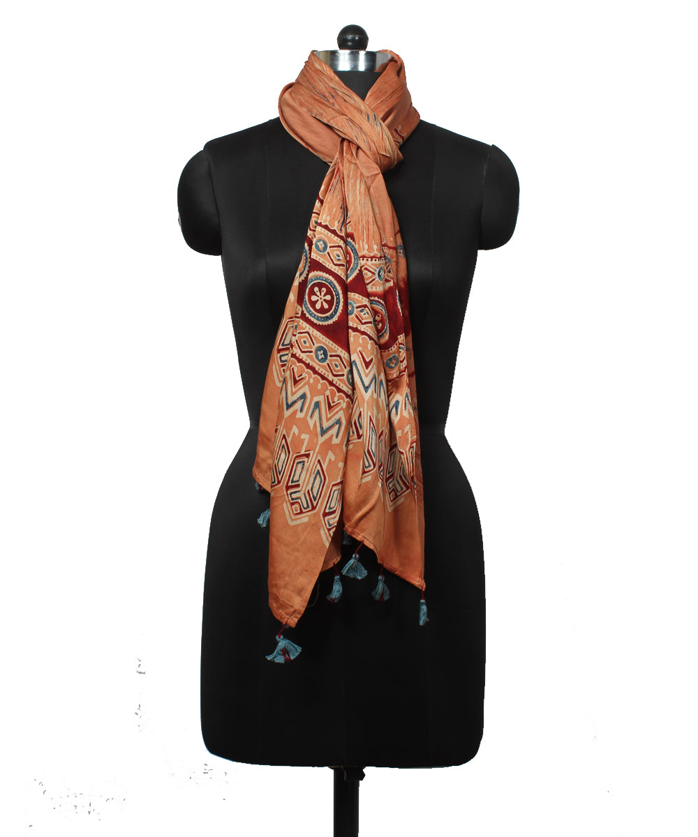 Brown modal handloom ajrakh stole