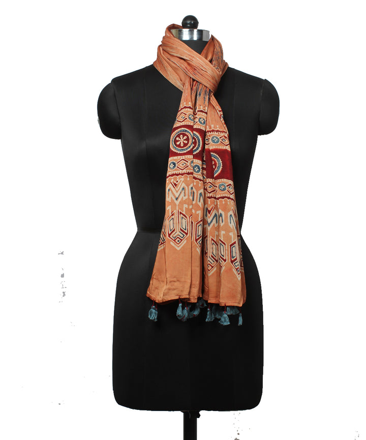 Brown modal handloom ajrakh stole