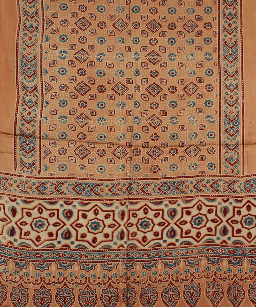 Brown modal offwhite handloom ajrakh stole