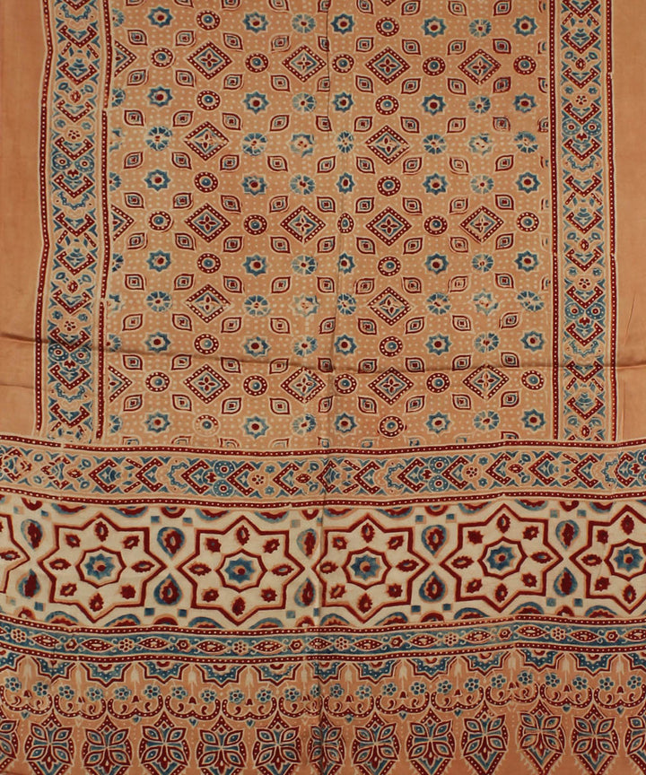 Brown modal offwhite handloom ajrakh stole