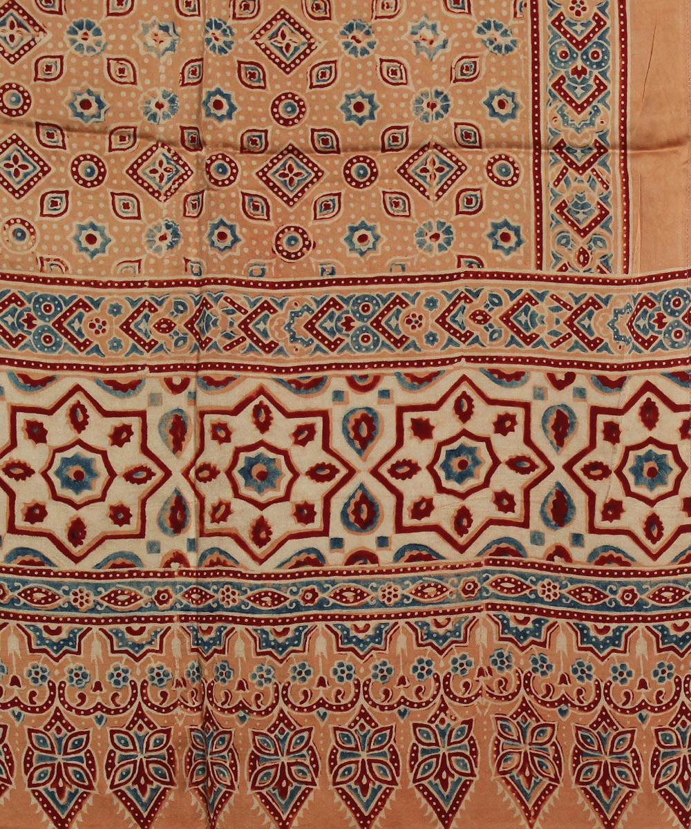 Brown modal offwhite handloom ajrakh stole