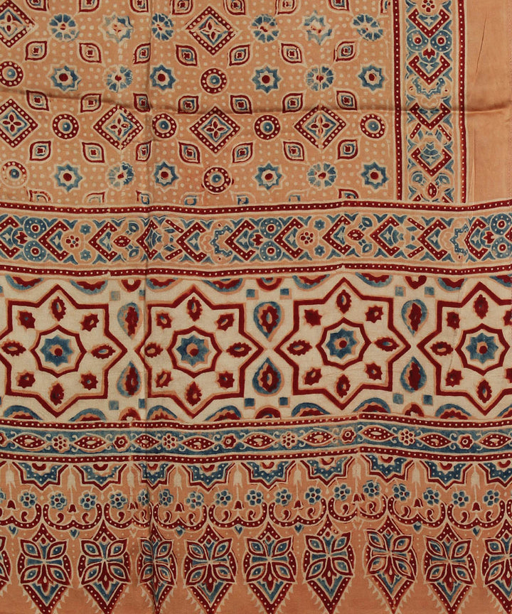 Brown modal offwhite handloom ajrakh stole