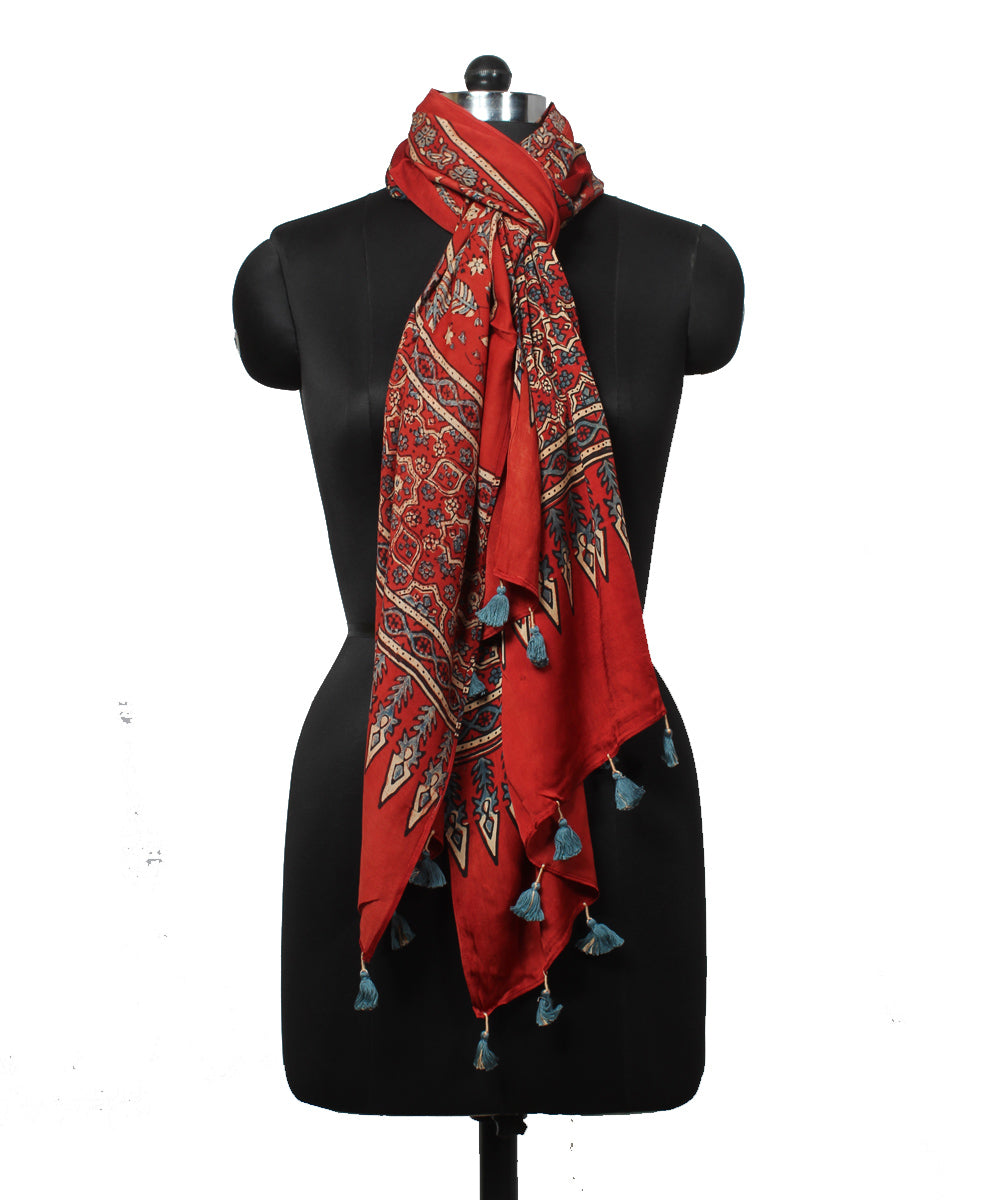 Red handloom ajrakh modal stole