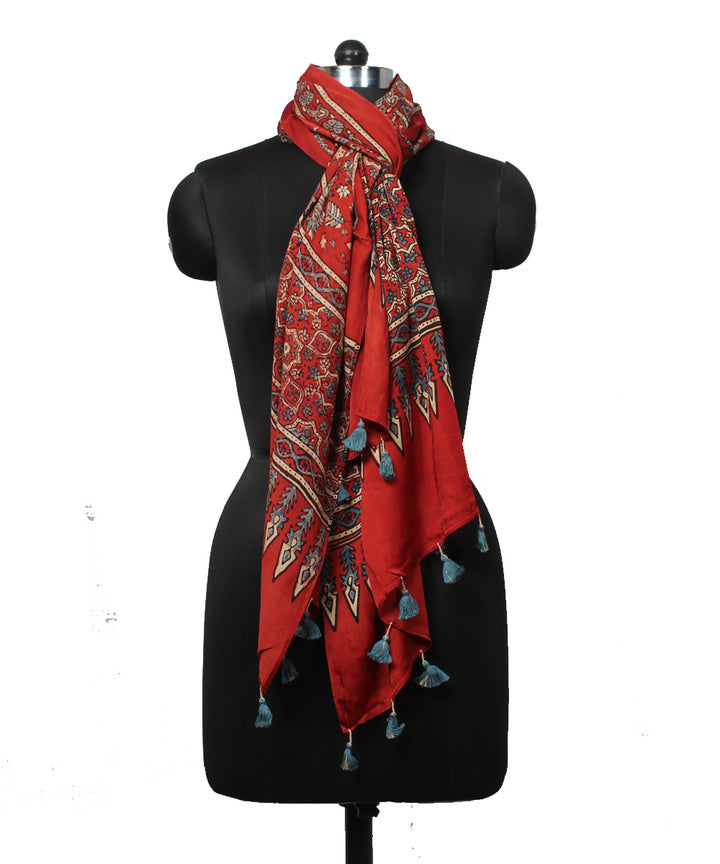 Red handloom ajrakh modal stole
