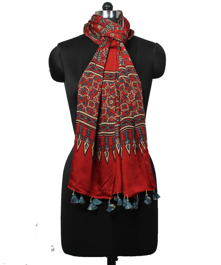 Red handloom ajrakh modal stole