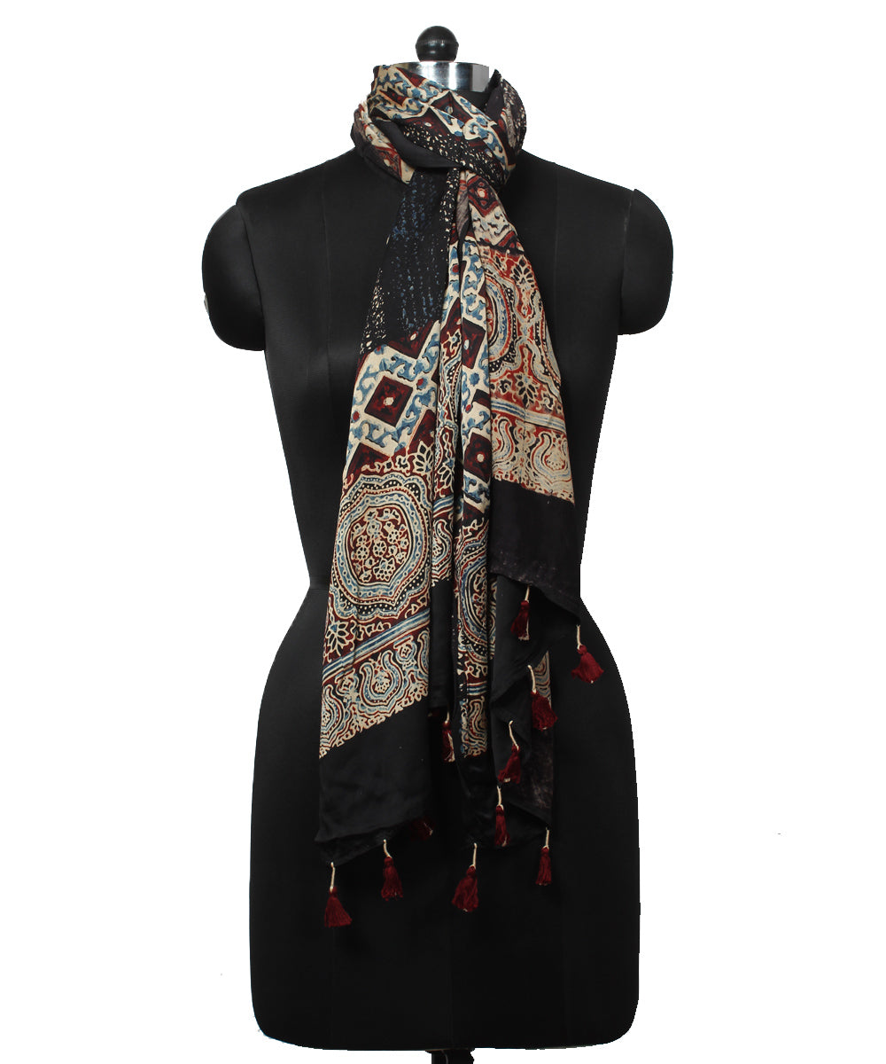 Black offwhite modal handloom ajrakh stole