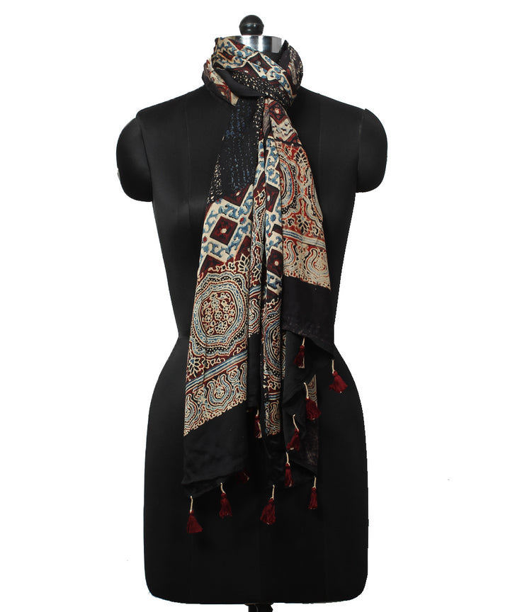 Black offwhite modal handloom ajrakh stole