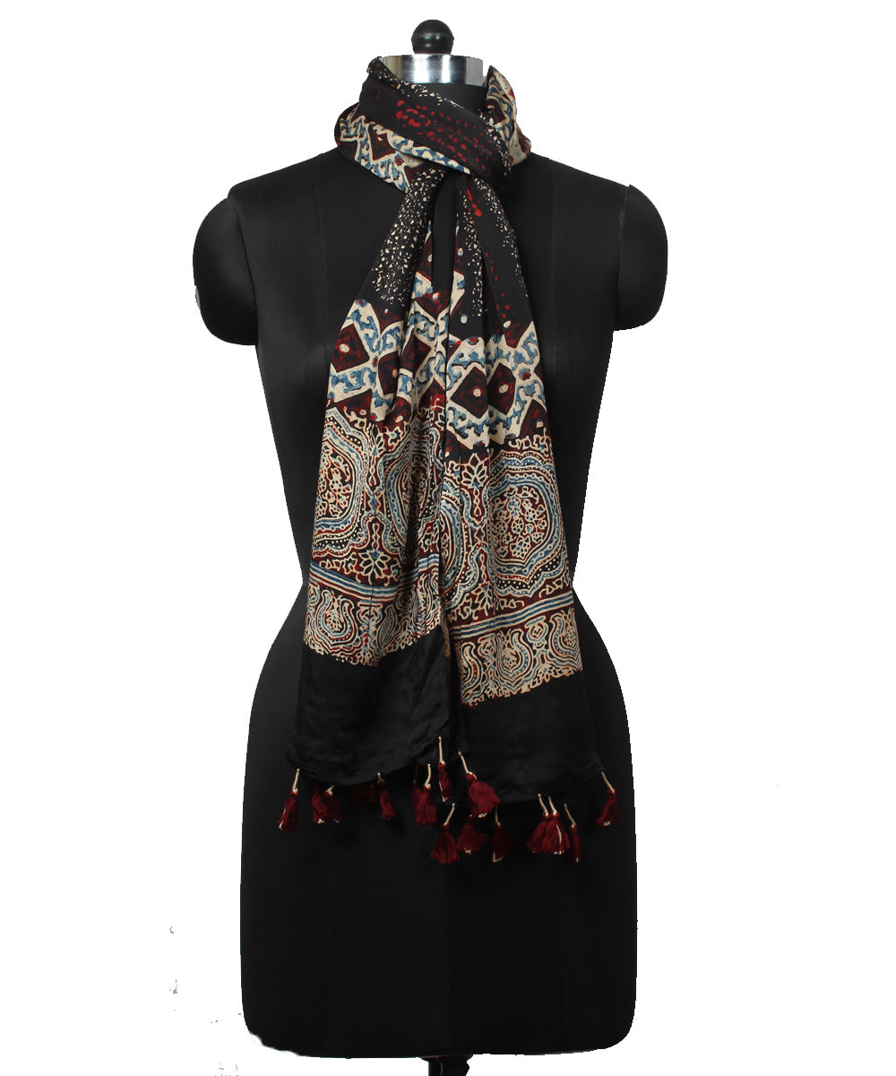 Black offwhite modal handloom ajrakh stole