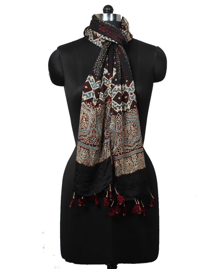 Black offwhite modal handloom ajrakh stole
