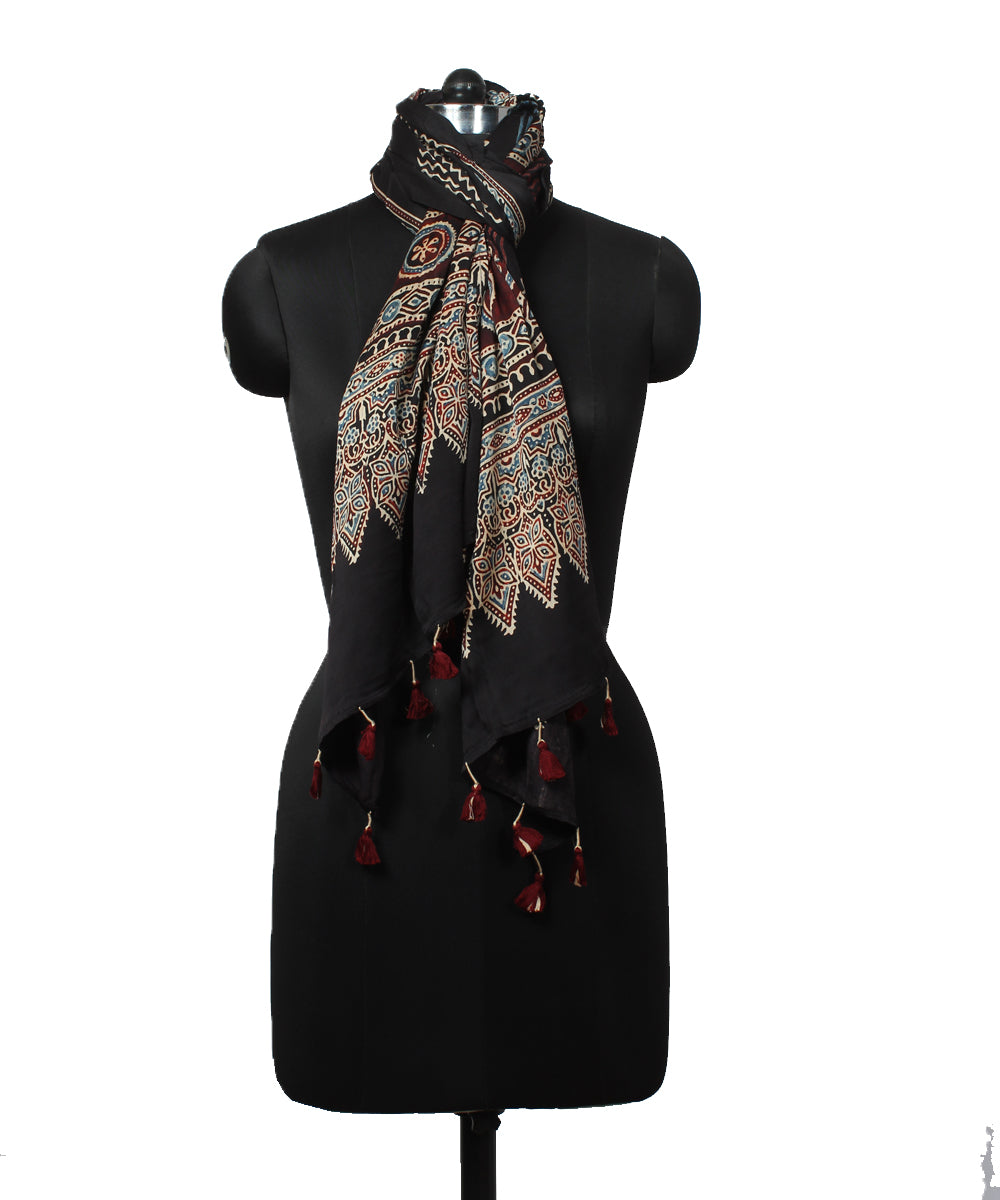 Black handloom ajrakh modal stole