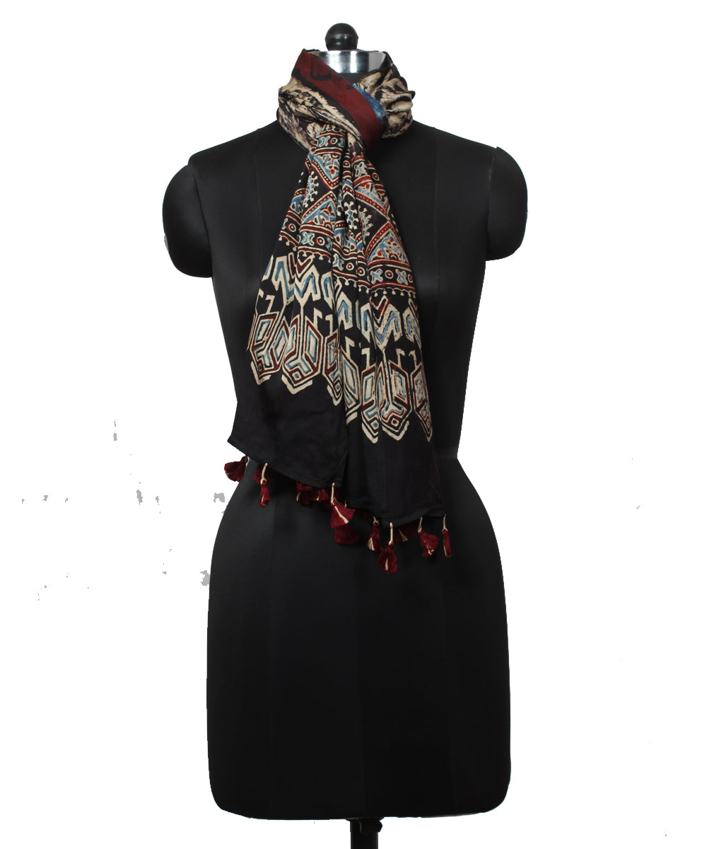 Black offwhite handloom ajrakh modal stole