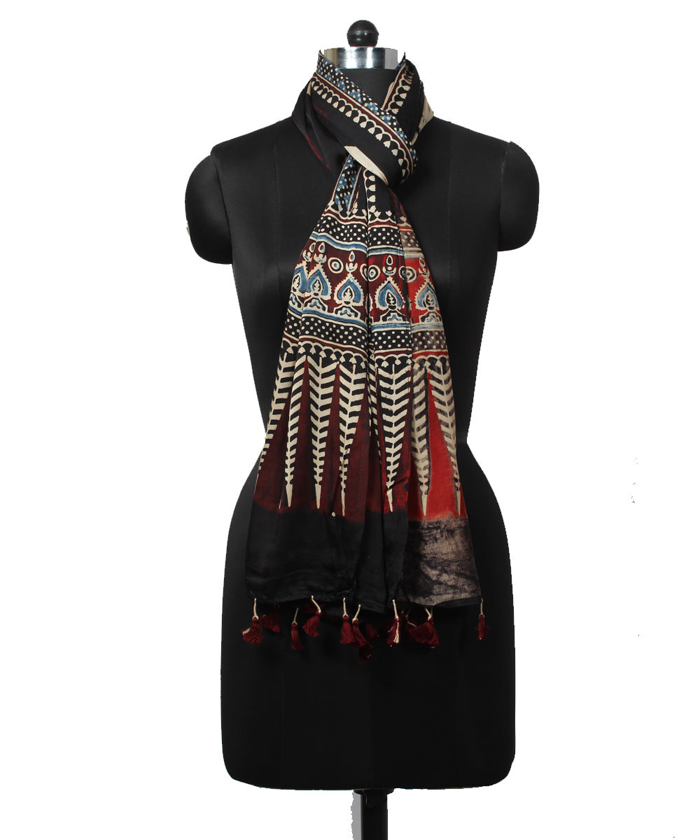 Black offwhite handloom modal ajrakh stole