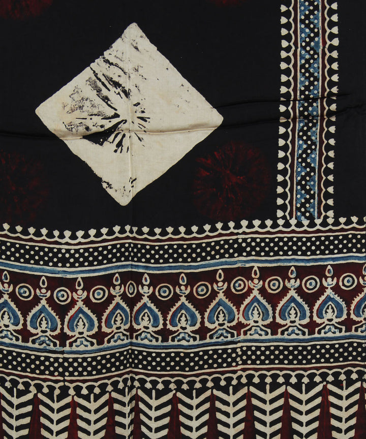 Black offwhite handloom modal ajrakh stole