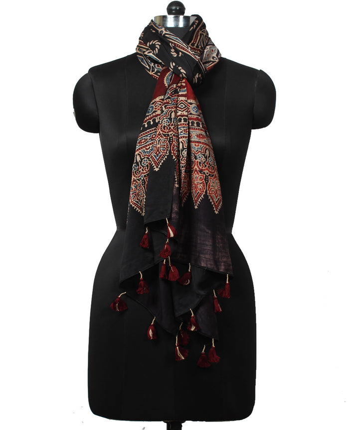 Black red modal handloom ajrakh stole