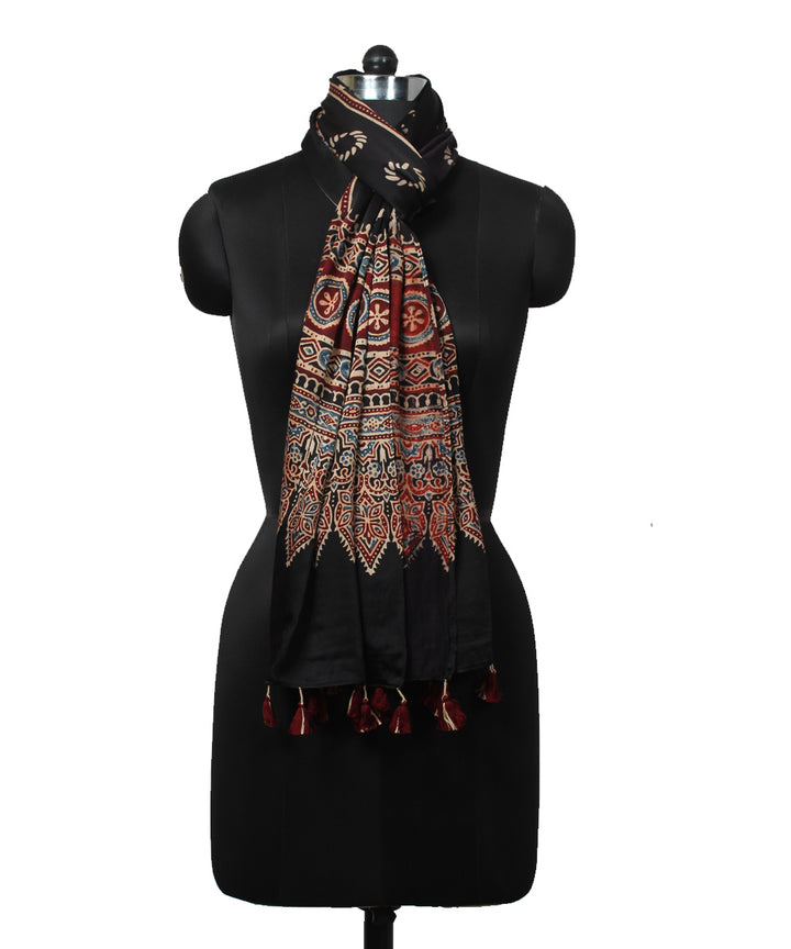 Black red modal handloom ajrakh stole