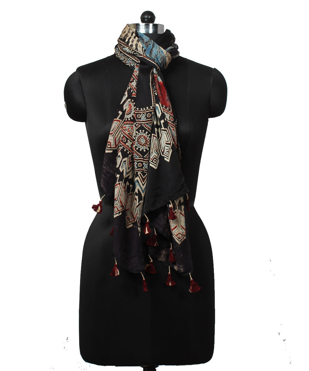 Black ajrakh handloom modal stole