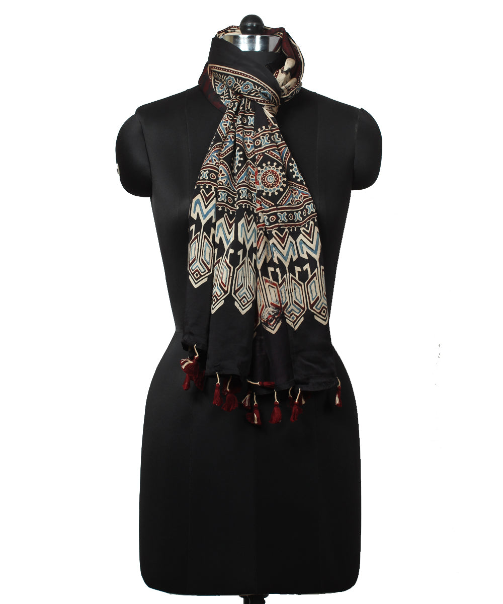 Black ajrakh handloom modal stole