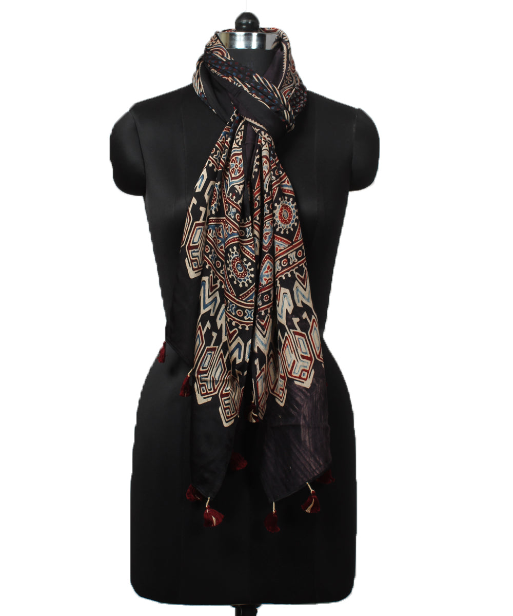 Black modal ajrakh handloom stole