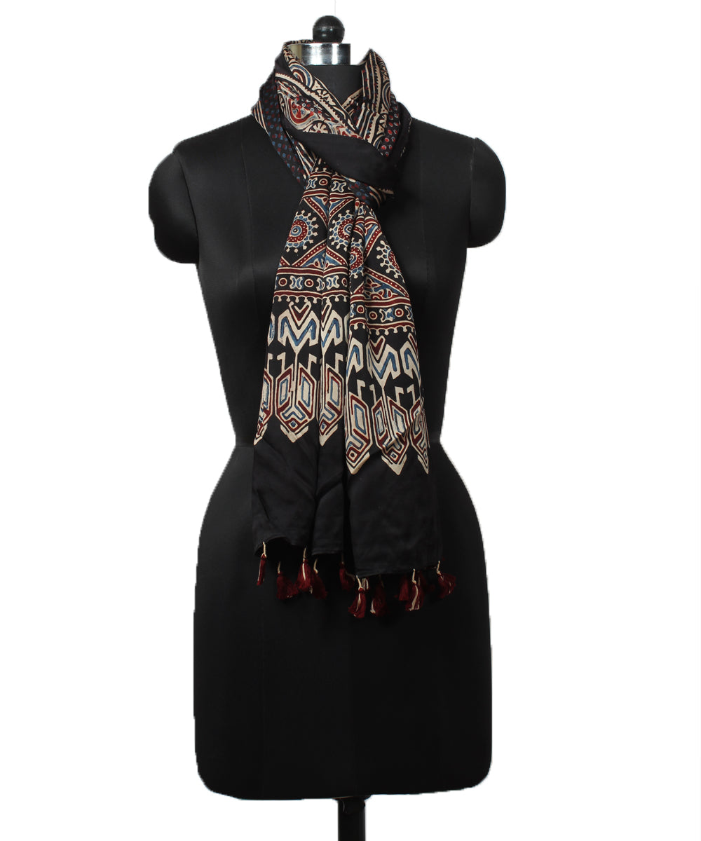 Black modal ajrakh handloom stole