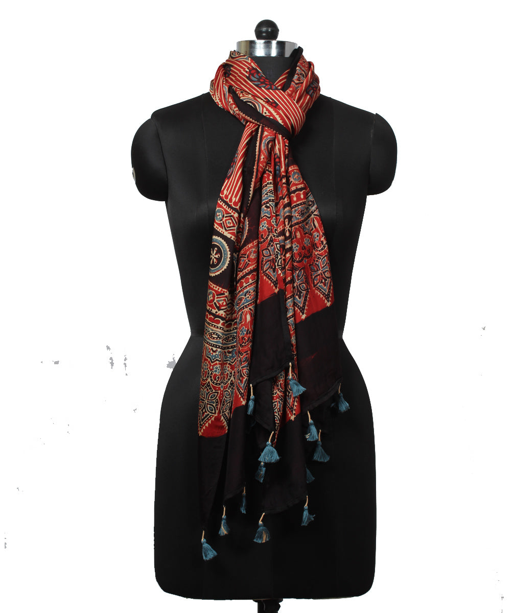 Red modal handloom ajrakh stole