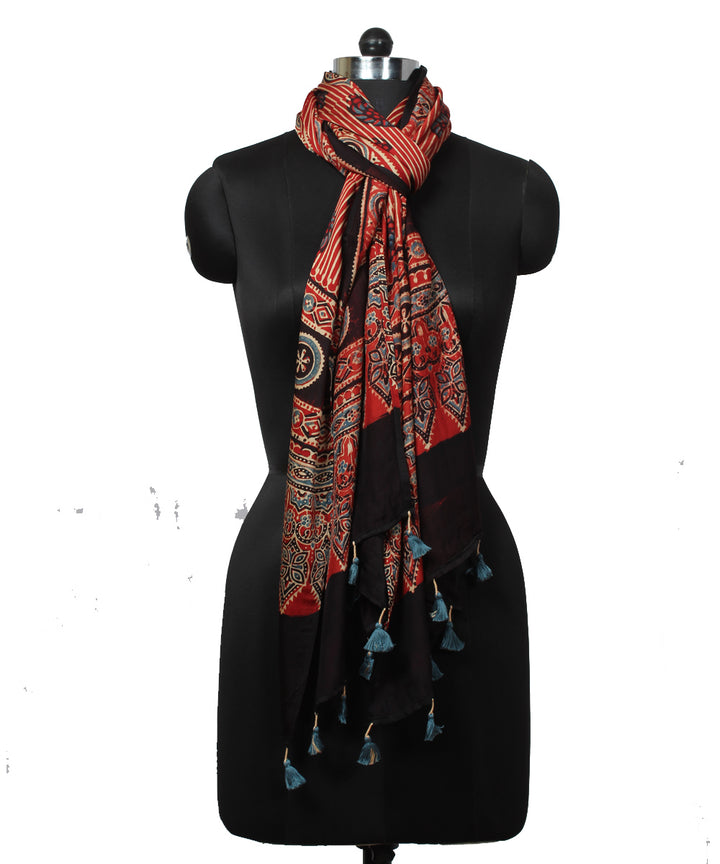 Red modal handloom ajrakh stole