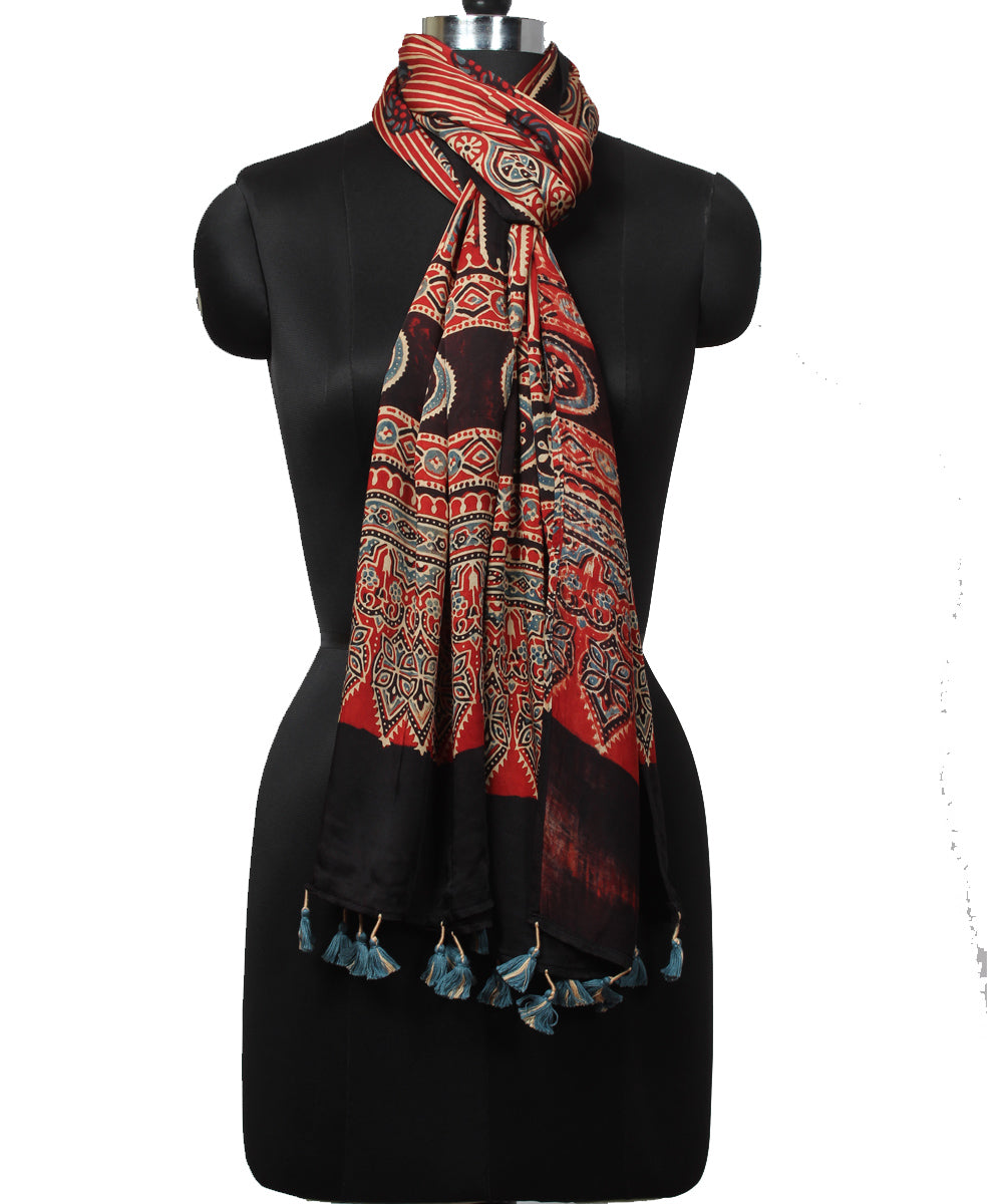 Red modal handloom ajrakh stole