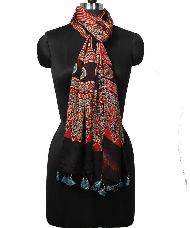 Red modal handloom ajrakh stole