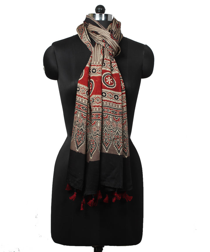 Black handprinted ajrakh modal stole