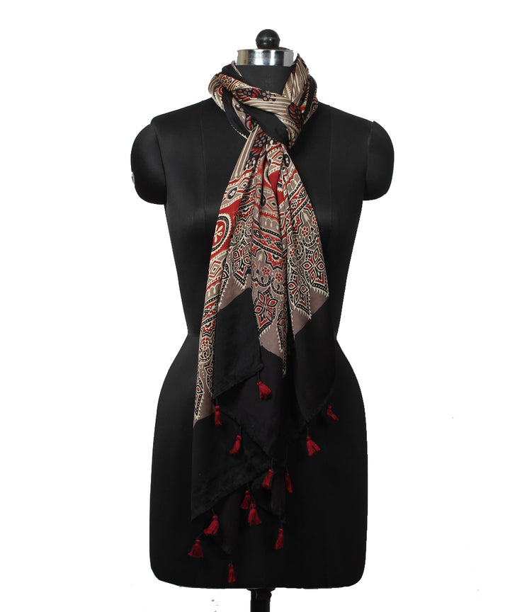 Black handprinted ajrakh modal stole