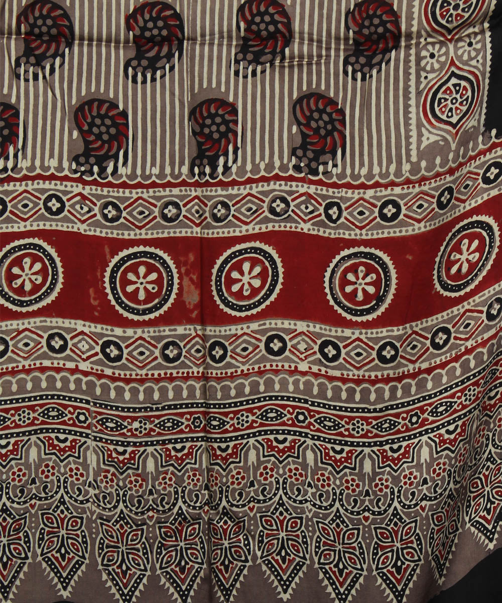 Black handprinted ajrakh modal stole
