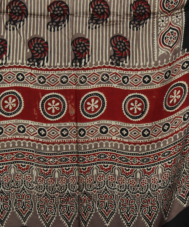 Black handprinted ajrakh modal stole