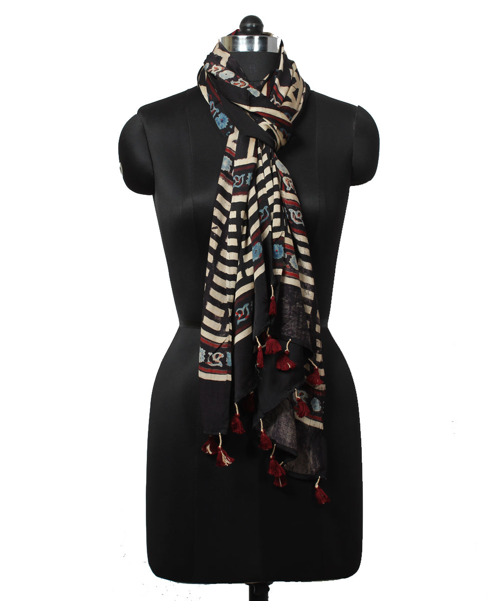 Black ajrakh handprinted modal stole