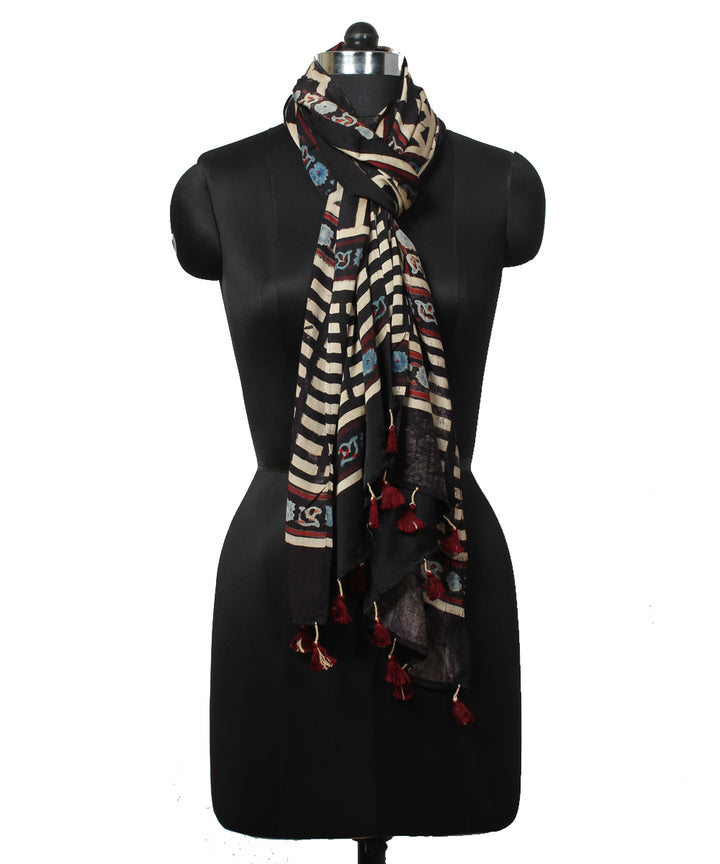 Black ajrakh handprinted modal stole
