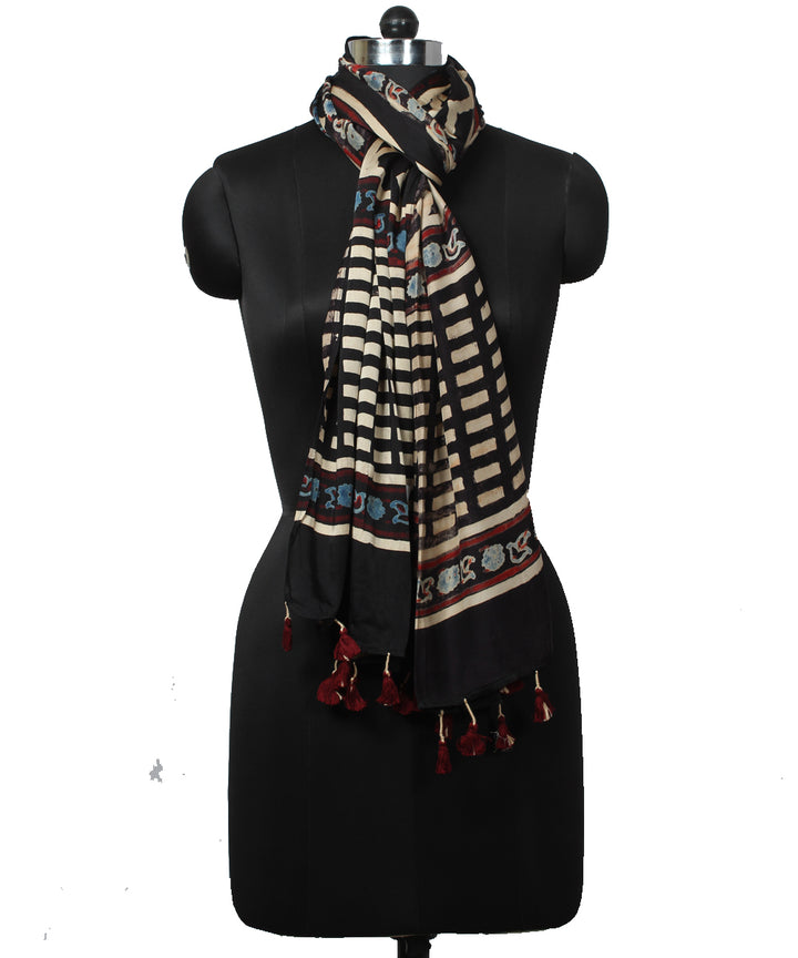 Black ajrakh handprinted modal stole