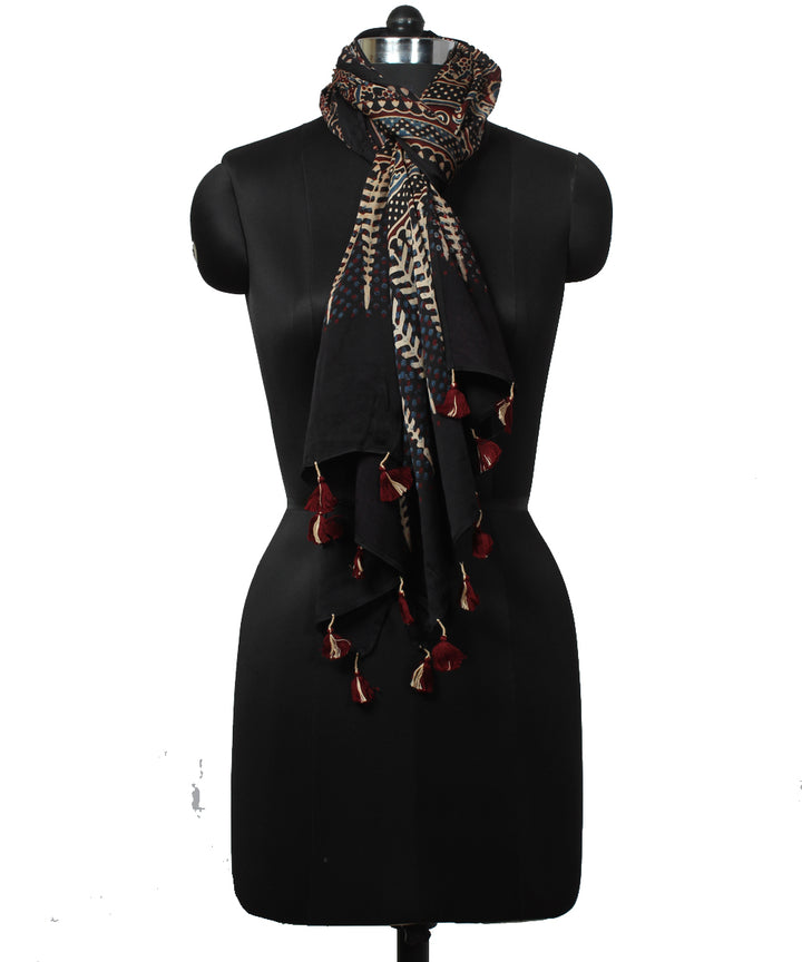 Black handprinted modal ajrakh stole
