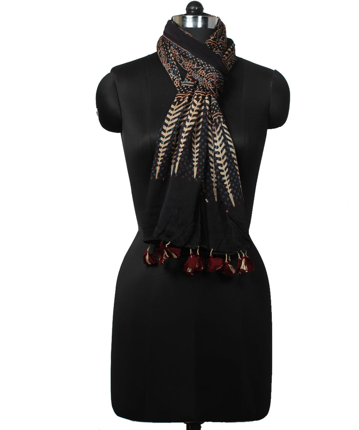 Black handprinted modal ajrakh stole