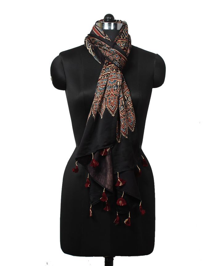 Black modal handloom ajrakh stole