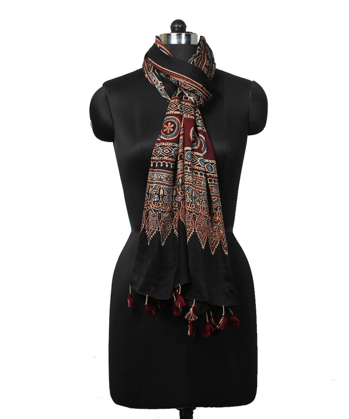 Black modal handloom ajrakh stole