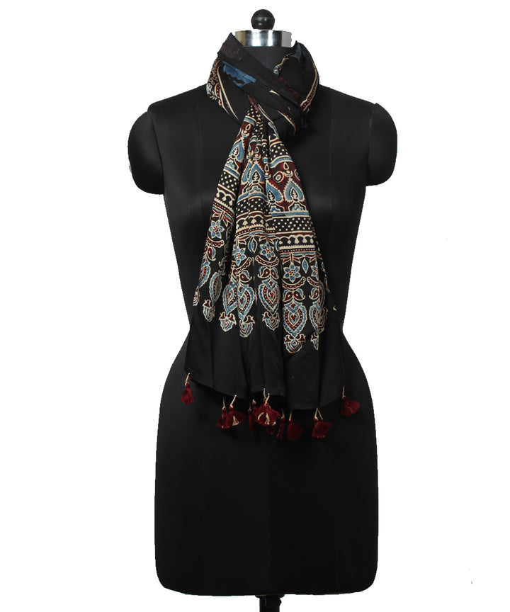 Black modal handloom ajrakh printed stole