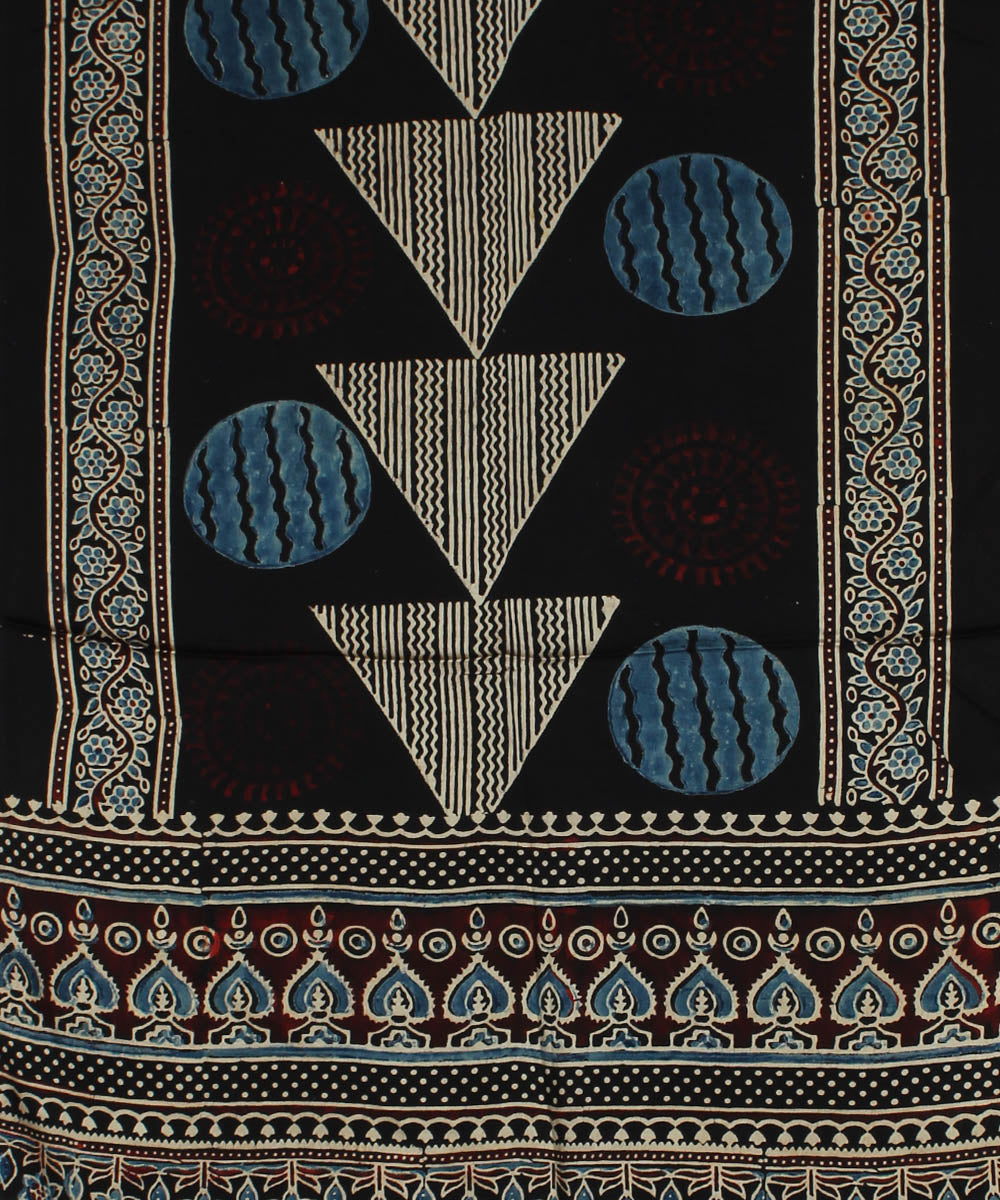 Black modal handloom ajrakh printed stole