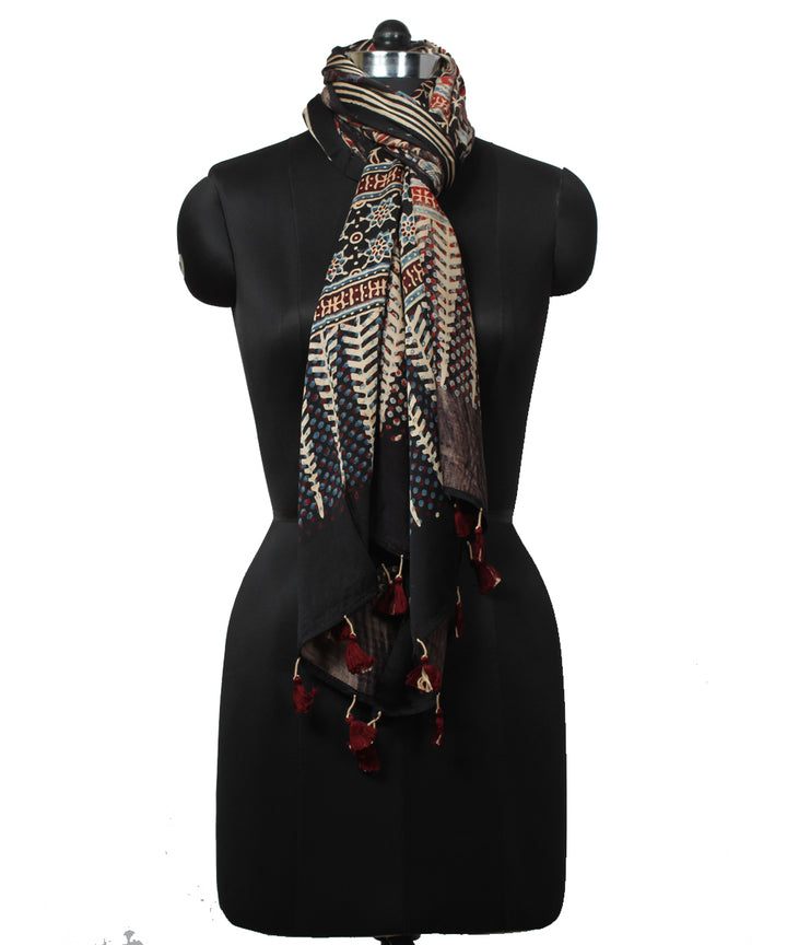 Black modal handprinted ajrakh stole