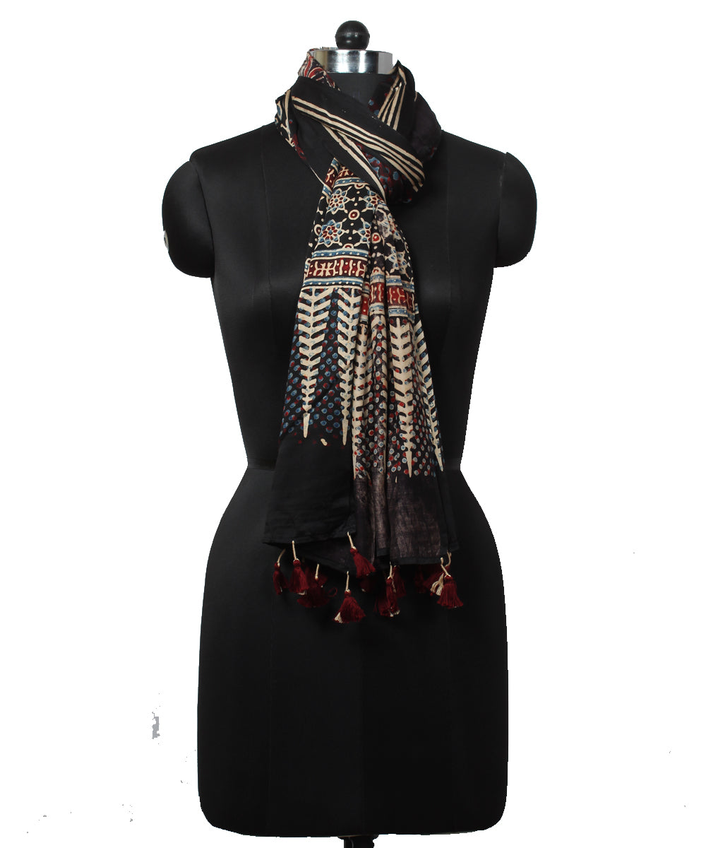 Black modal handprinted ajrakh stole