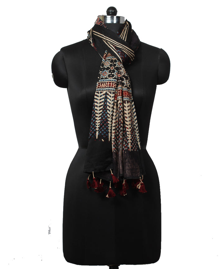 Black modal handprinted ajrakh stole